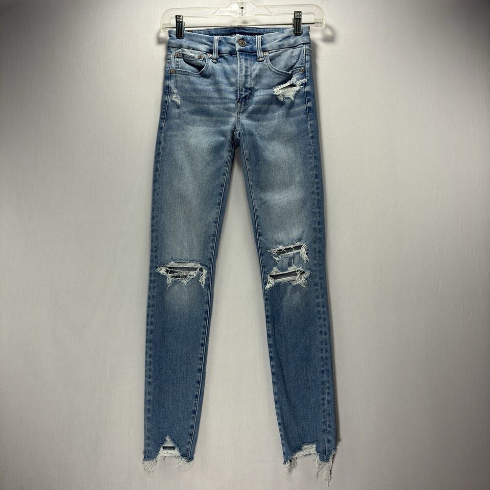 American Eagle Women’s 00 Short High Rise Jegging Luxe Stretch Distressed Jeans